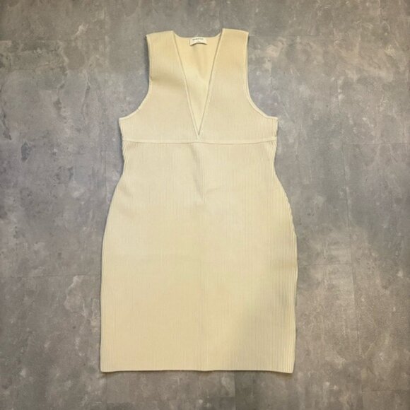 BABATON Aritzia Sculpt Knit Mini Ribbed Deep V Neck Sleeveless Dress Size Large - Picture 3 of 10